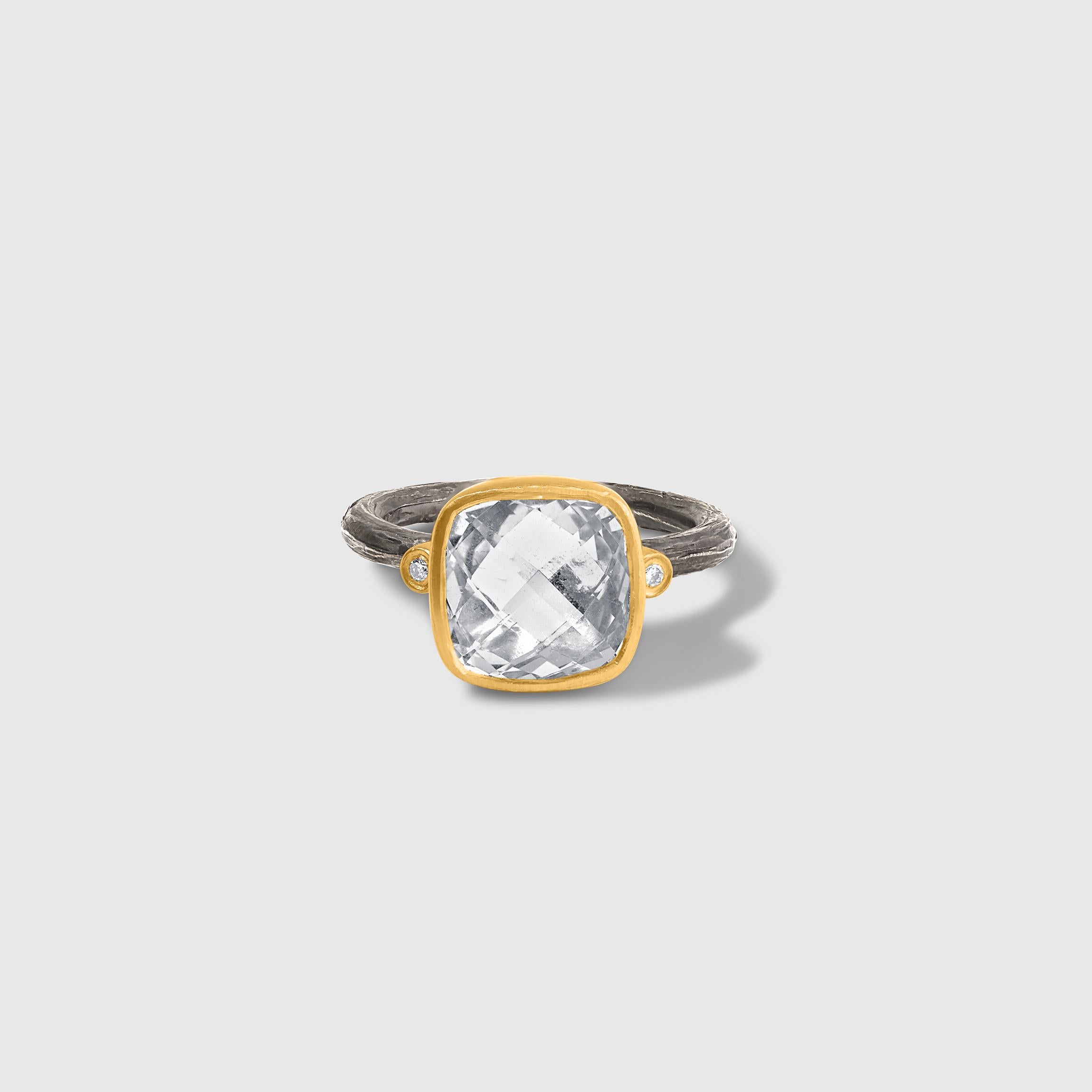 Taille ronde Bague en argent et or jaune 24 carats, quartz à carreaux facettés et diamants 5,45 carats en vente