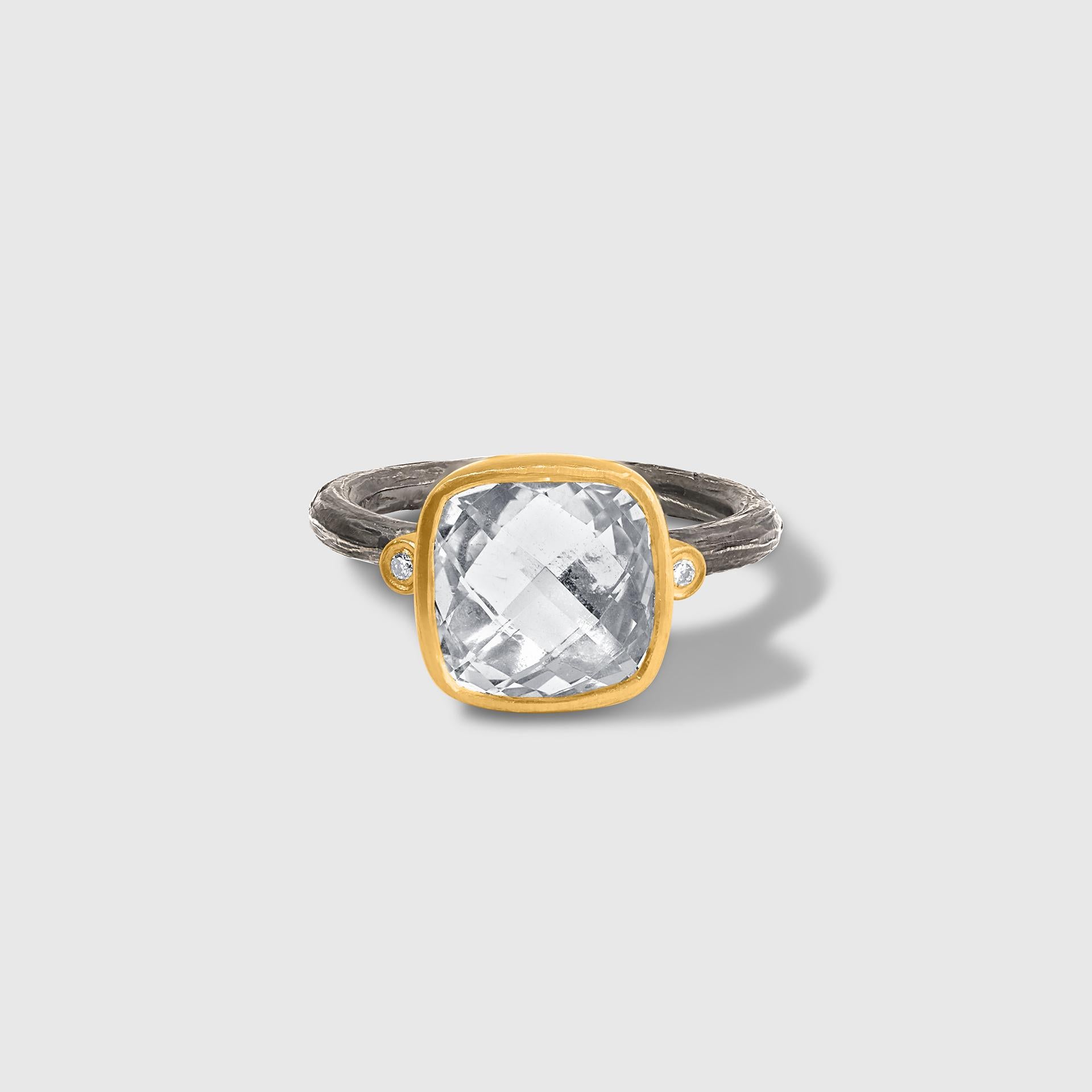 Bague en argent et or jaune 24 carats, quartz à carreaux facettés et diamants 5,45 carats Neuf - En vente à Bozeman, MT