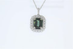 5.45CT Green Sapphire Octogonal Cut Pendant in 14K White Gold