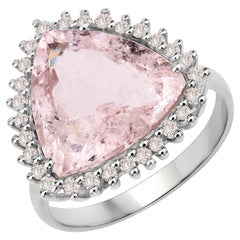 5.45cttw Morganite with Diamonds 0.49cttw Halo Sterling Silver Ring