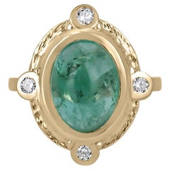 5,45tc 14K natürlicher Smaragd Cabochon Oval & Diamant-Akzent Vintage inspirierter Ring