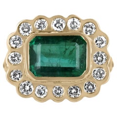 5.45tcw 18K AAA+ Alpine Green Emerald Cut Emerald & Bezel Diamond Halo Floral 