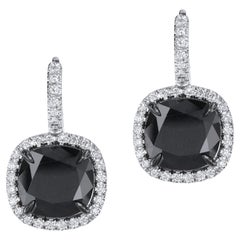 5.46 Carat Black Diamond White Diamond Earrings Handmade Lever Back