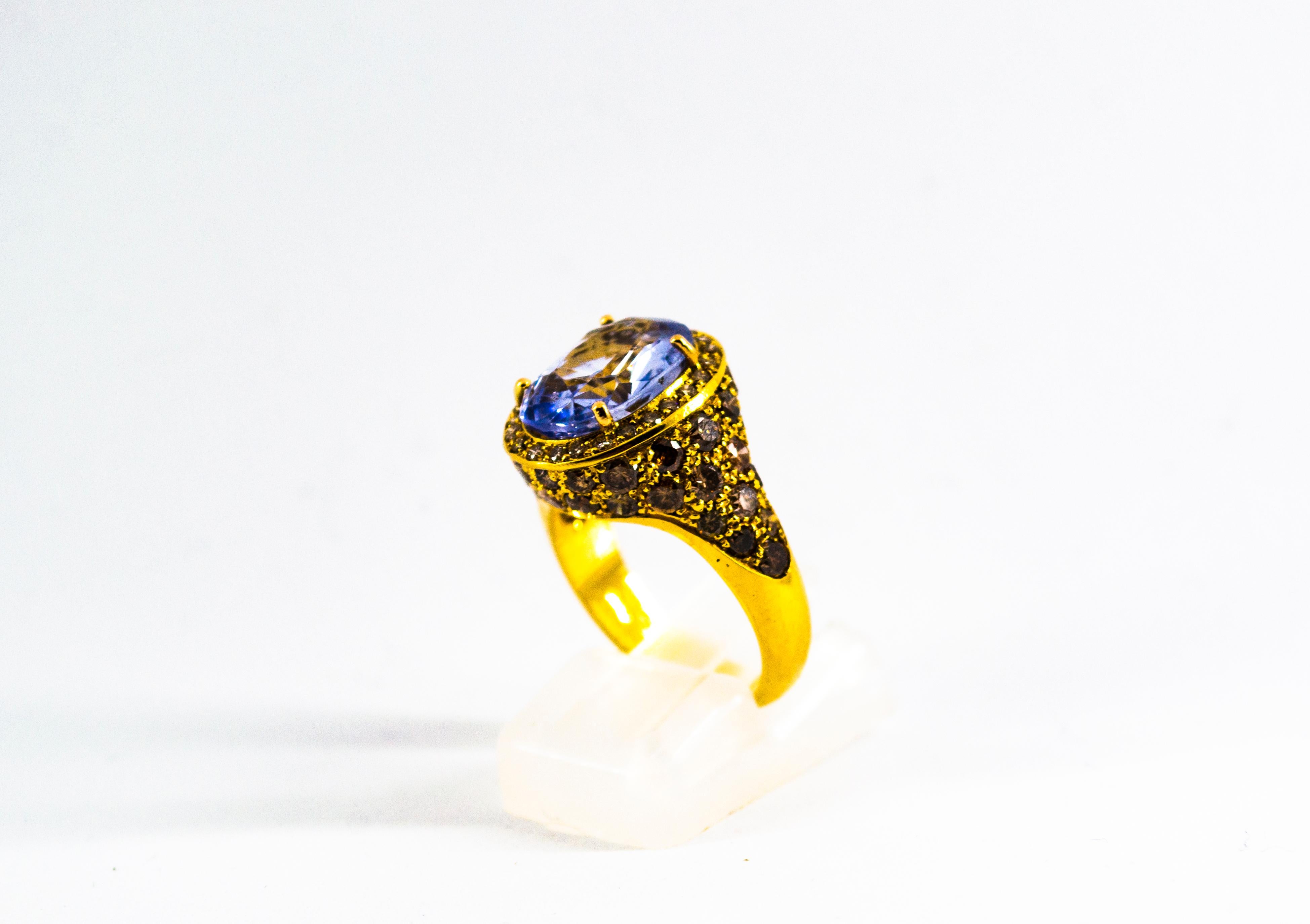 5.46 Carat Blue Sapphire 2.80 Carat Brown Diamond Yellow Gold Cocktail Ring In New Condition For Sale In Naples, IT