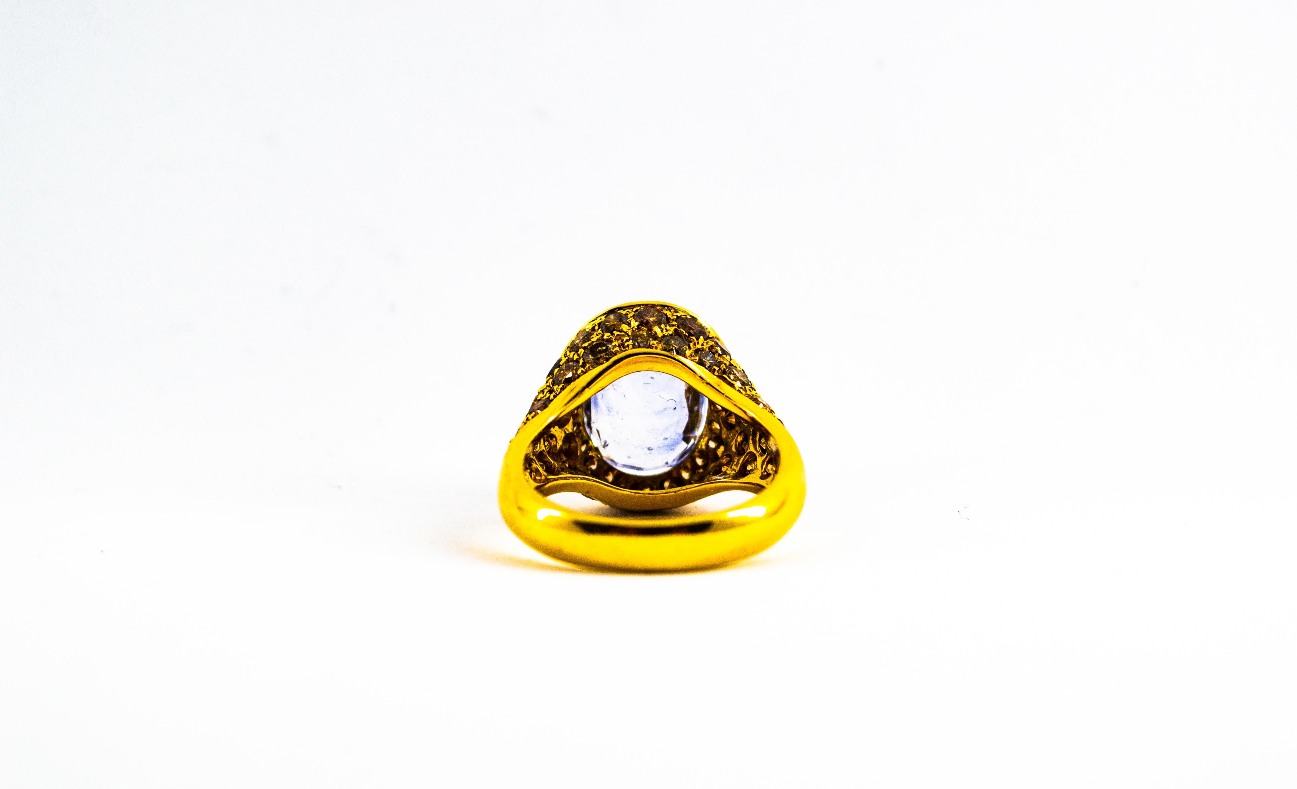5.46 Carat Blue Sapphire 2.80 Carat Brown Diamond Yellow Gold Cocktail Ring For Sale 2