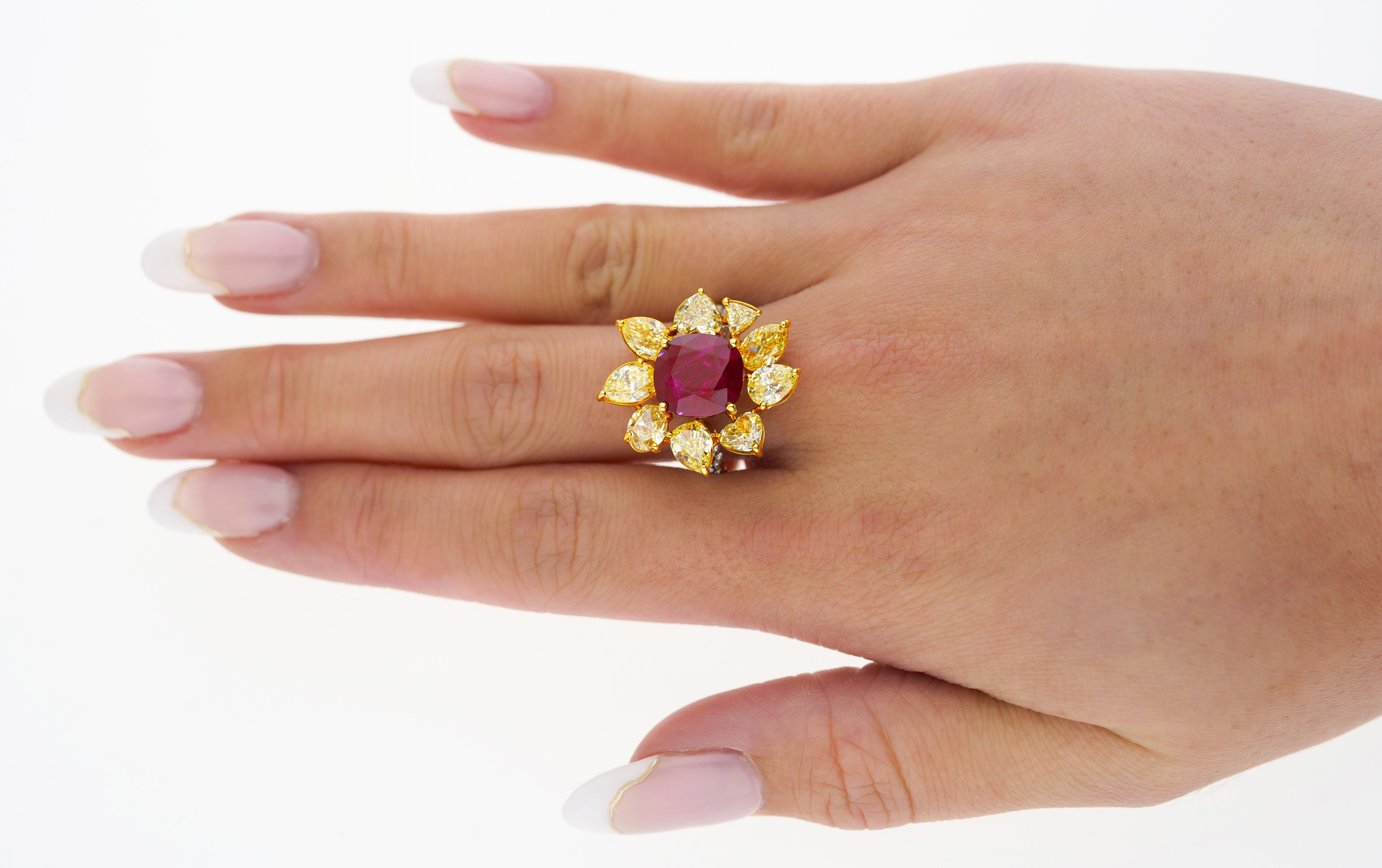5.46 Carat Burma Ruby No Heat AGL Certified and Fancy Yellow Diamond Ring 5