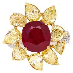 Bague fantaisie en rubis de Birmanie de 5,46 carats, certifié AGL, sans chaleur et diamant jaune