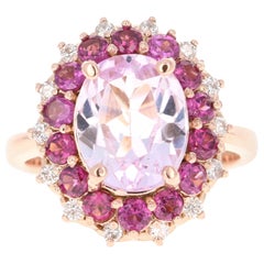 Bague cocktail en or rose grenat, grenat et kunzite de 5,46 carats