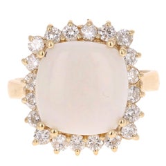 5.46 Carat Natural Opal Diamond 14 Karat Yellow Gold Ring
