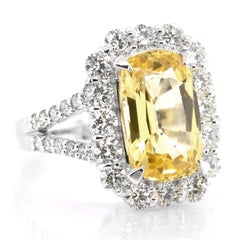 5.46 Carat Natural Yellow Sapphire and Diamond Ring Set in Platinum