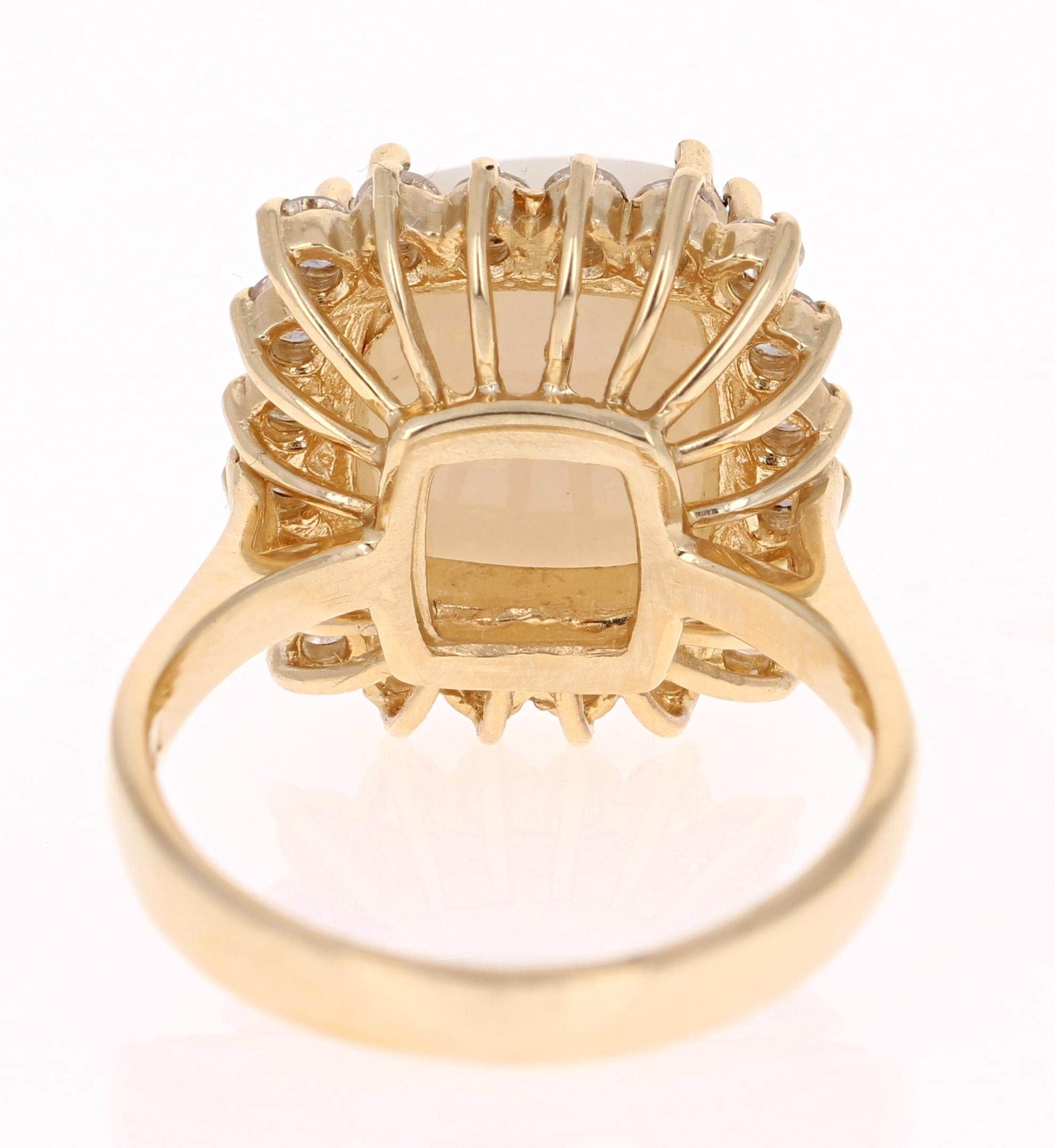 Modern 5.46 Carat Opal Diamond 14 Karat Yellow Gold Ring
