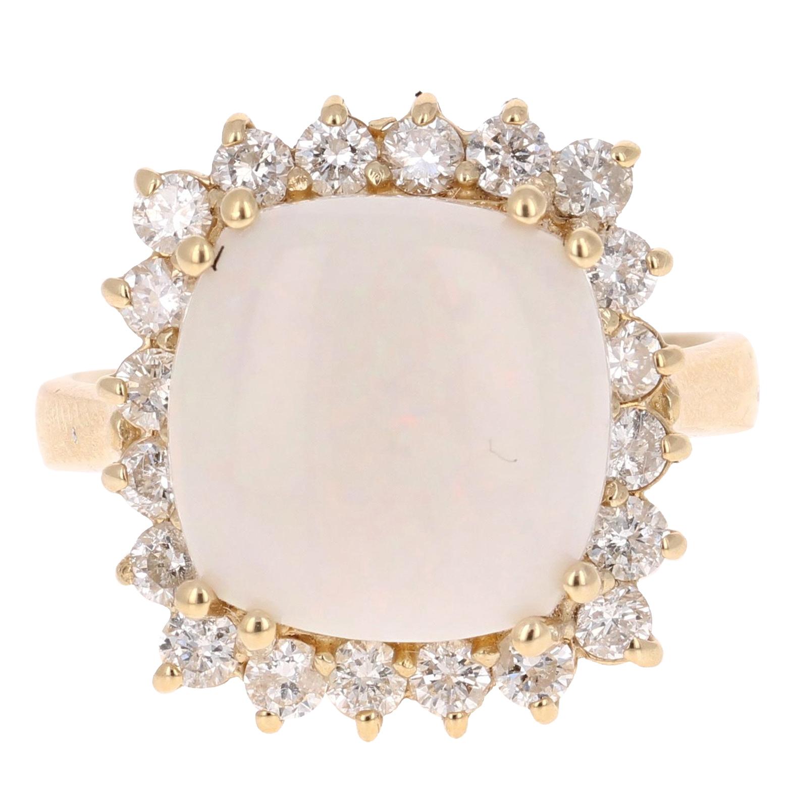 5.46 Carat Opal Diamond 14 Karat Yellow Gold Ring