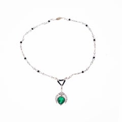5.46 Carat Pear Emerald Diamond Pearl Onyx Pendant Necklace