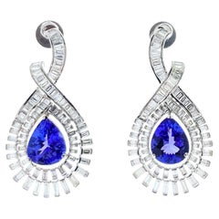 Orecchini con tanzanite e diamanti a forma di pera da 5,46 carati in oro bianco 18 carati, lussuosi ed eleganti