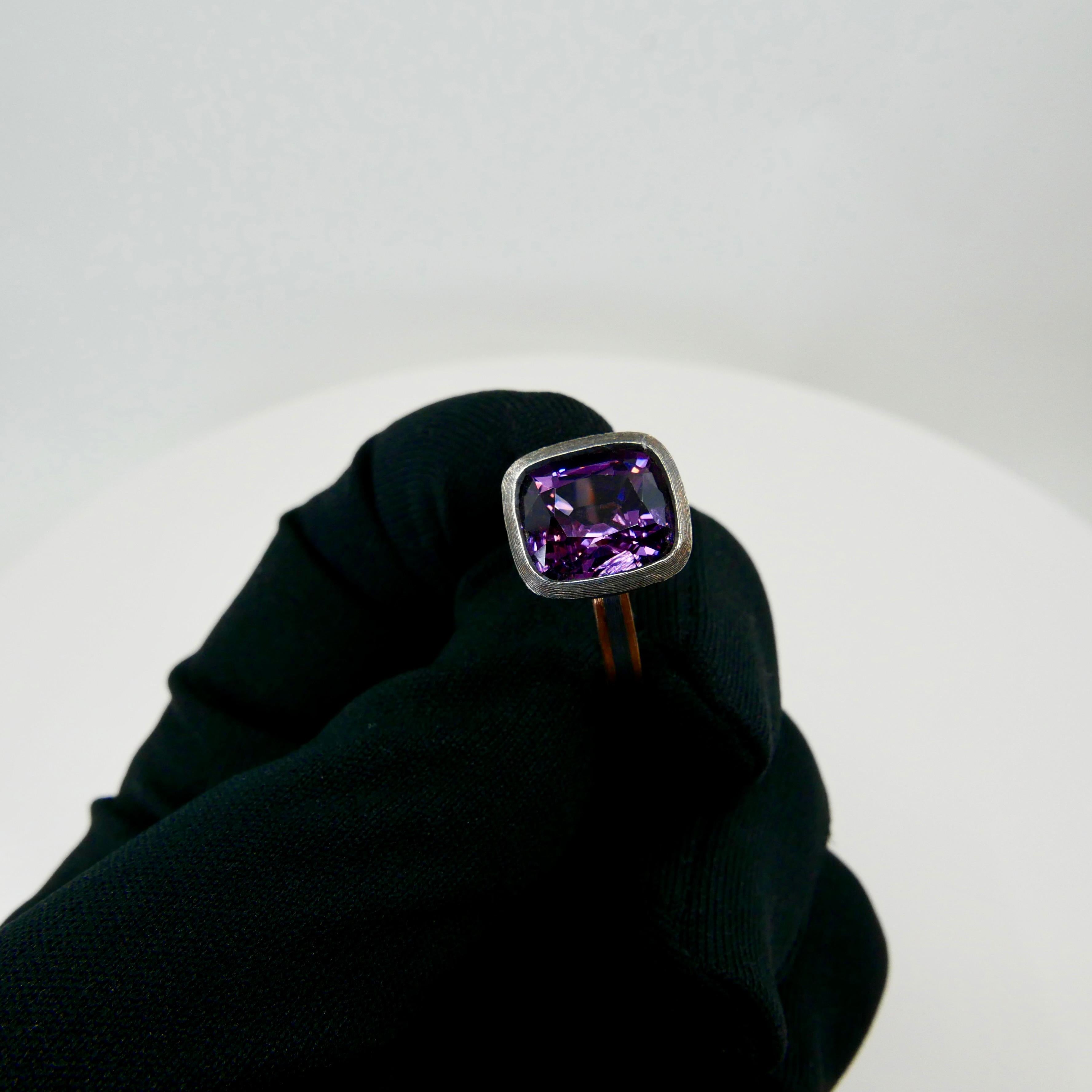 5.46 Carat Purple Spinel Ring Set in Combination of 18k Gold & 925 Silver For Sale 4