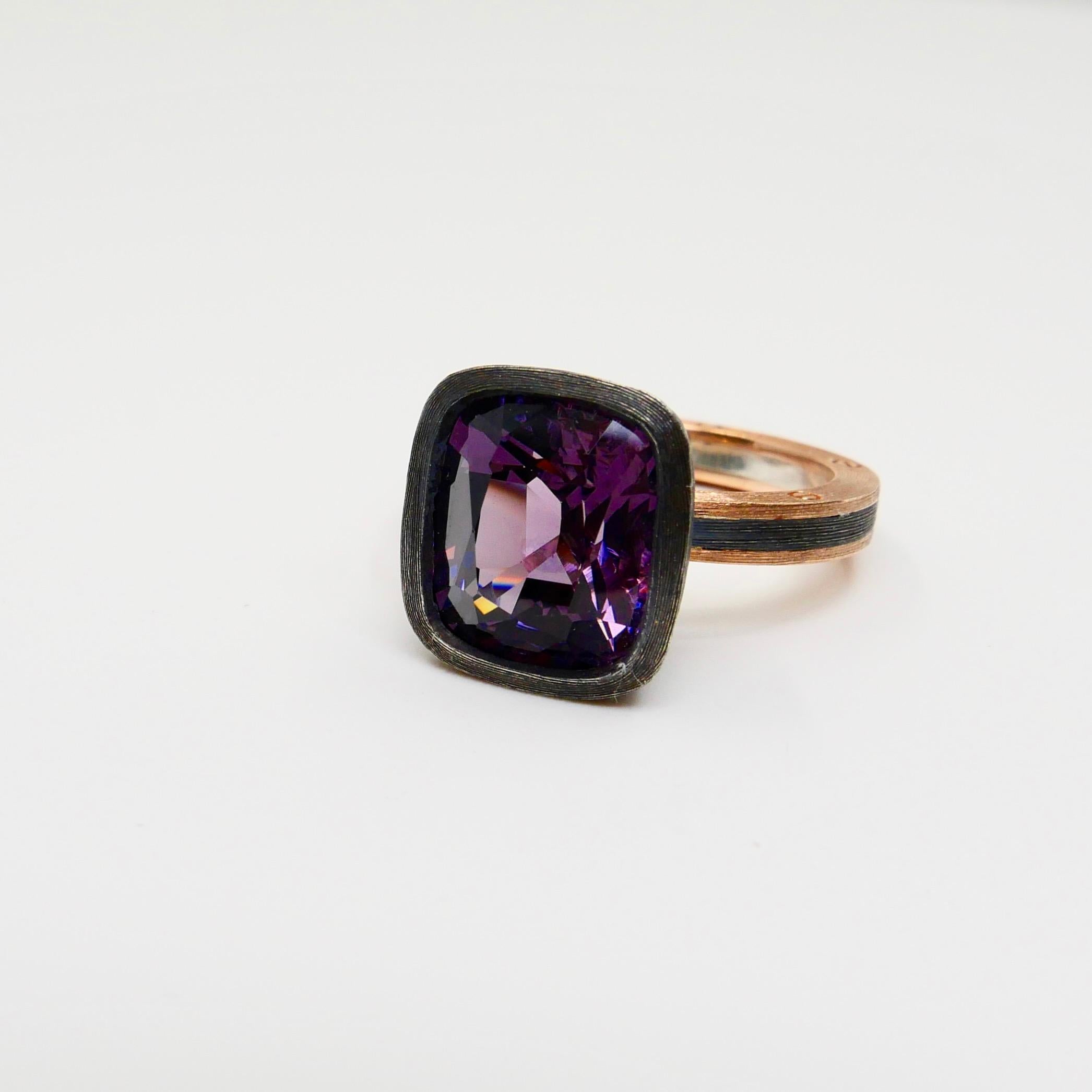5.46 Carat Purple Spinel Ring Set in Combination of 18k Gold & 925 Silver For Sale 5