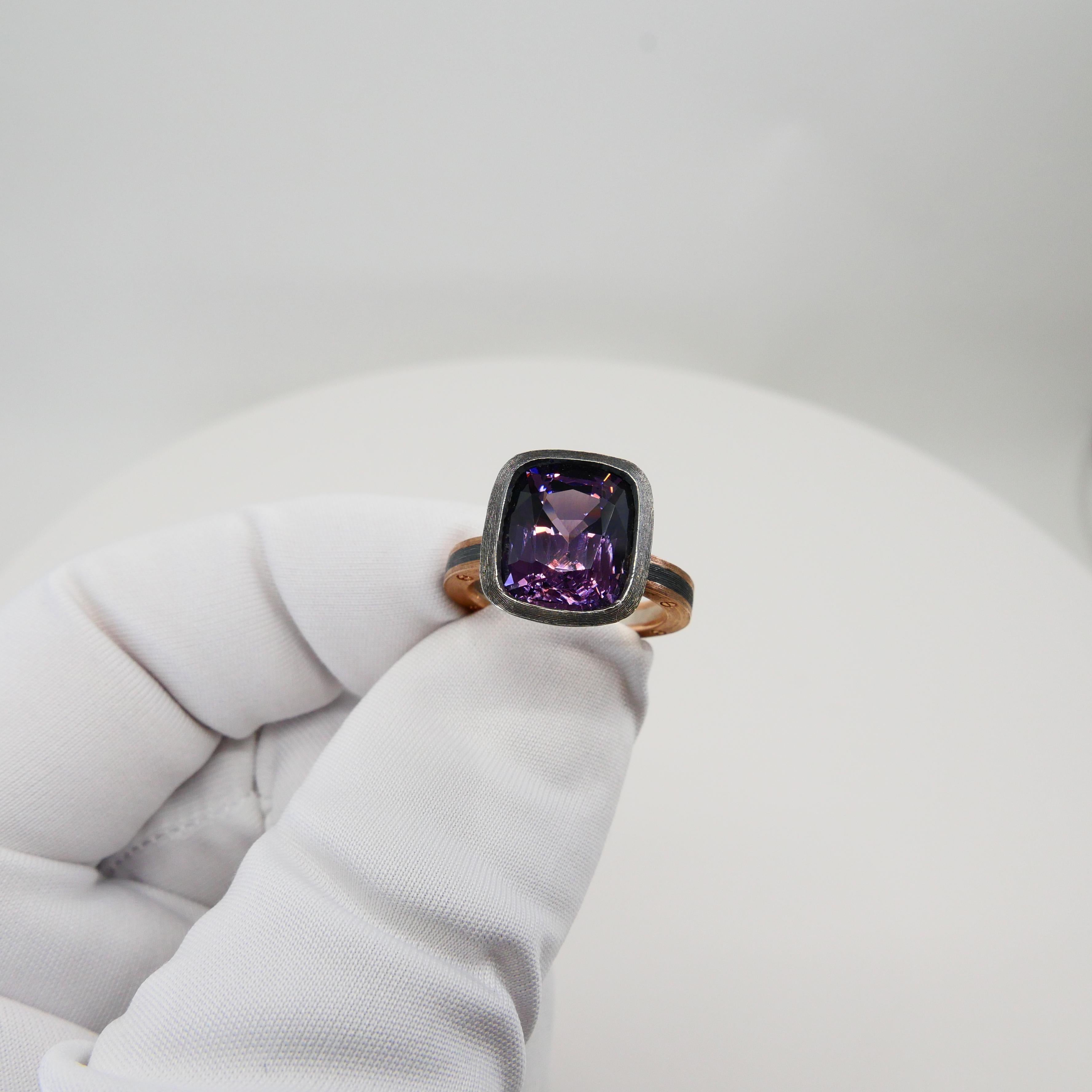 5.46 Carat Purple Spinel Ring Set in Combination of 18k Gold & 925 Silver For Sale 9