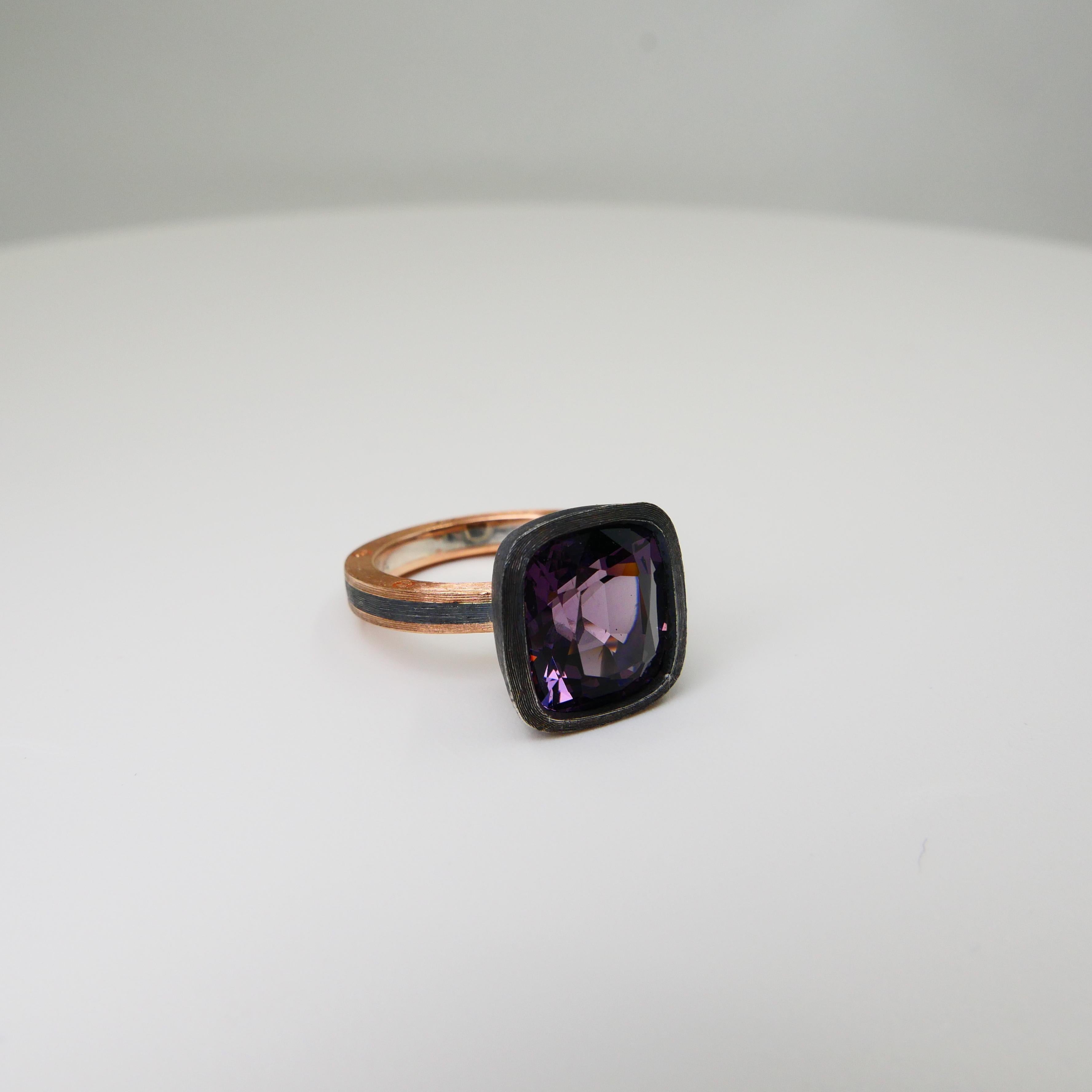 5.46 Carat Purple Spinel Ring Set in Combination of 18k Gold & 925 Silver For Sale 12