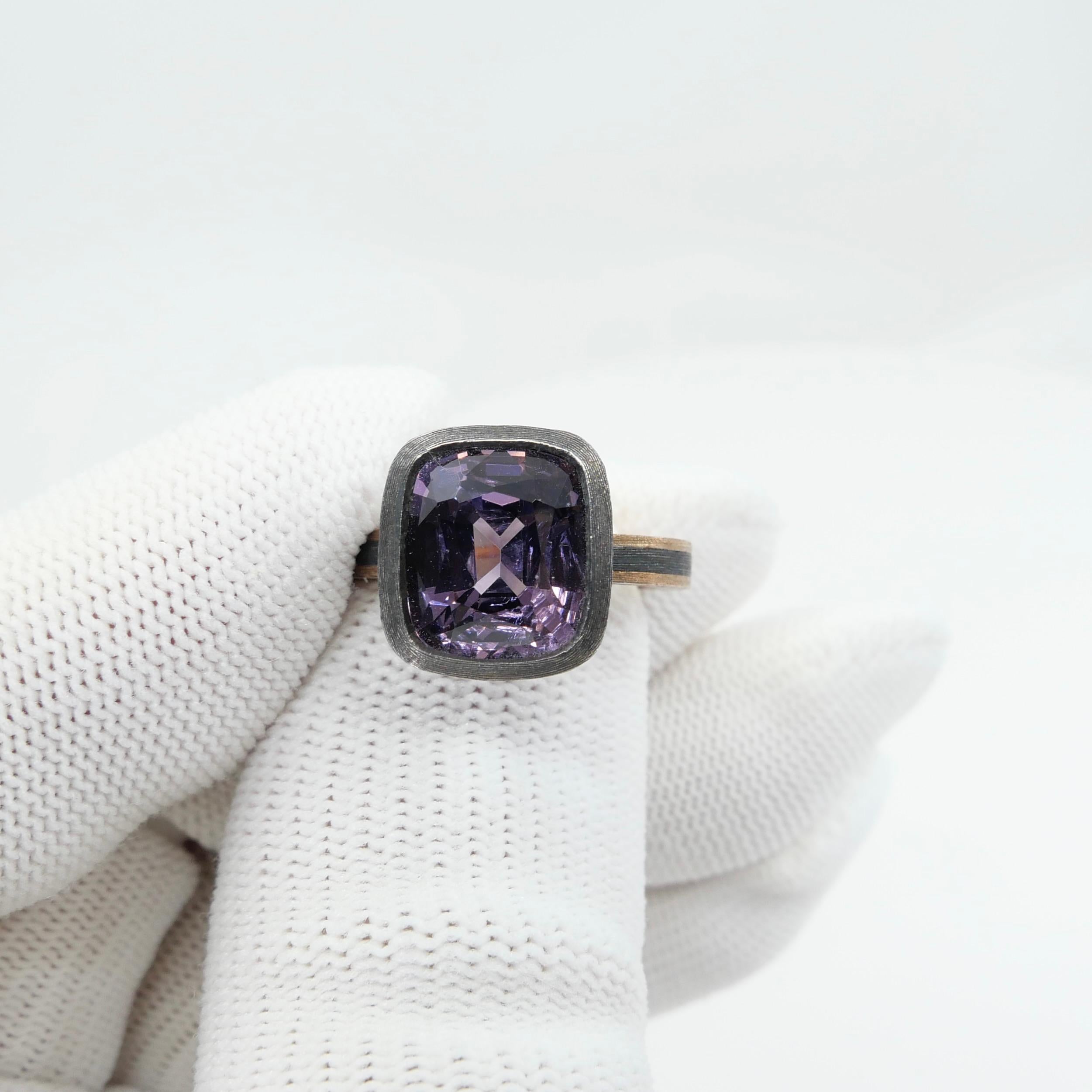 5.46 Carat Purple Spinel Ring Set in Combination of 18k Gold & 925 Silver For Sale 8