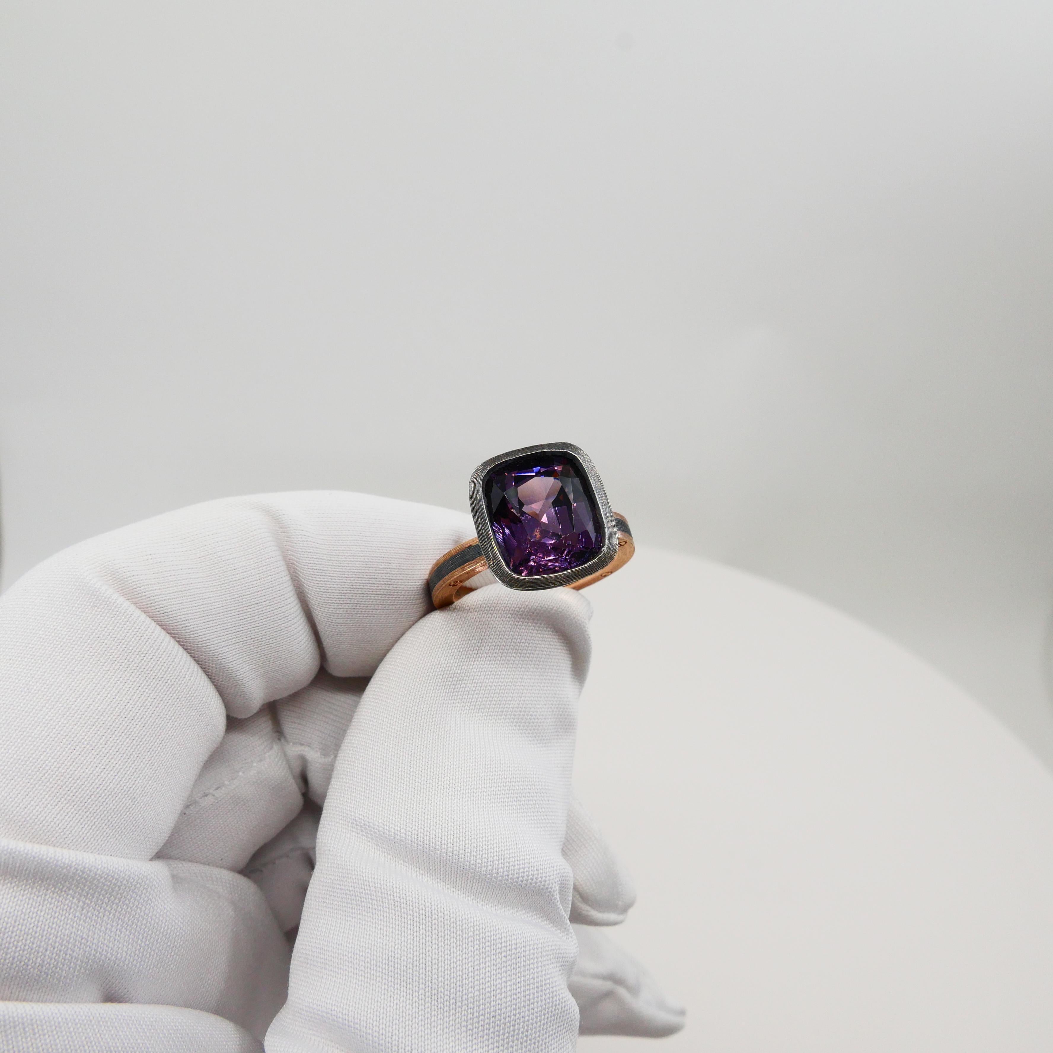 5.46 Carat Purple Spinel Ring Set in Combination of 18k Gold & 925 Silver For Sale 6