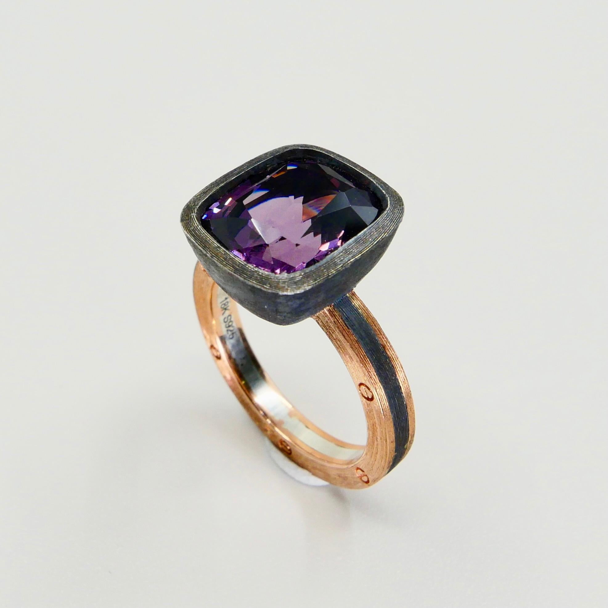 Women's 5.46 Carat Purple Spinel Ring Set in Combination of 18k Gold & 925 Silver For Sale