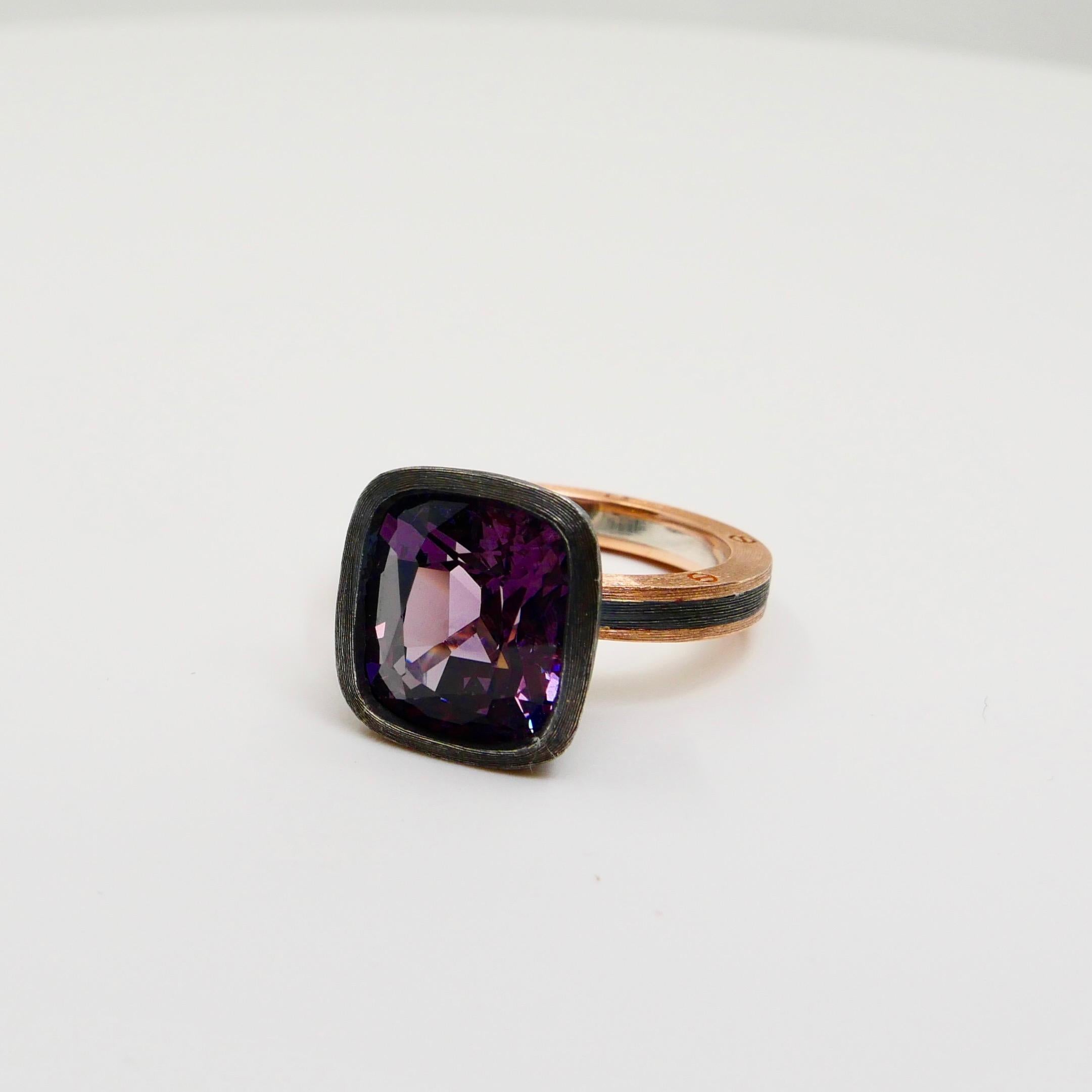 5.46 Carat Purple Spinel Ring Set in Combination of 18k Gold & 925 Silver For Sale 2