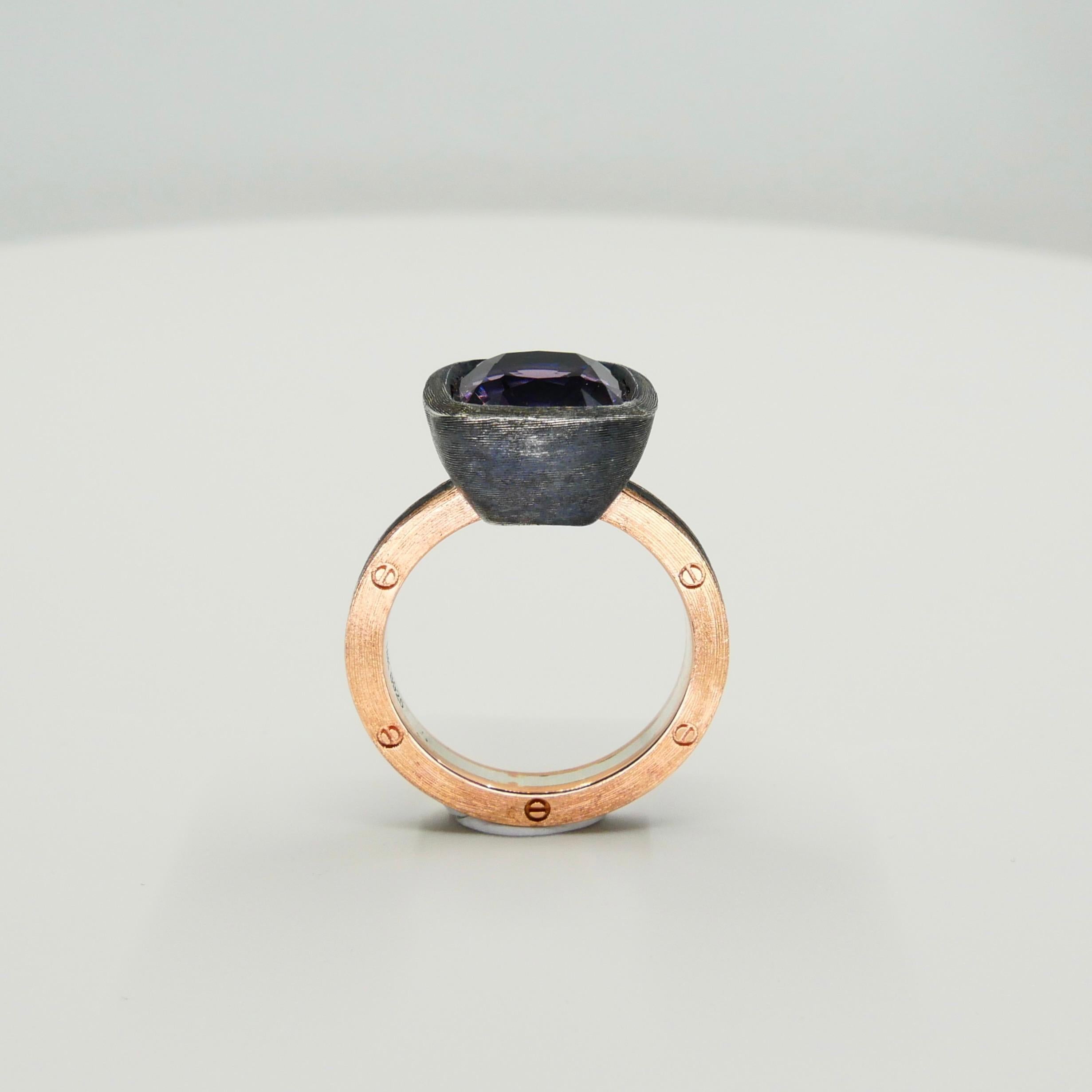 5.46 Carat Purple Spinel Ring Set in Combination of 18k Gold & 925 Silver For Sale 3