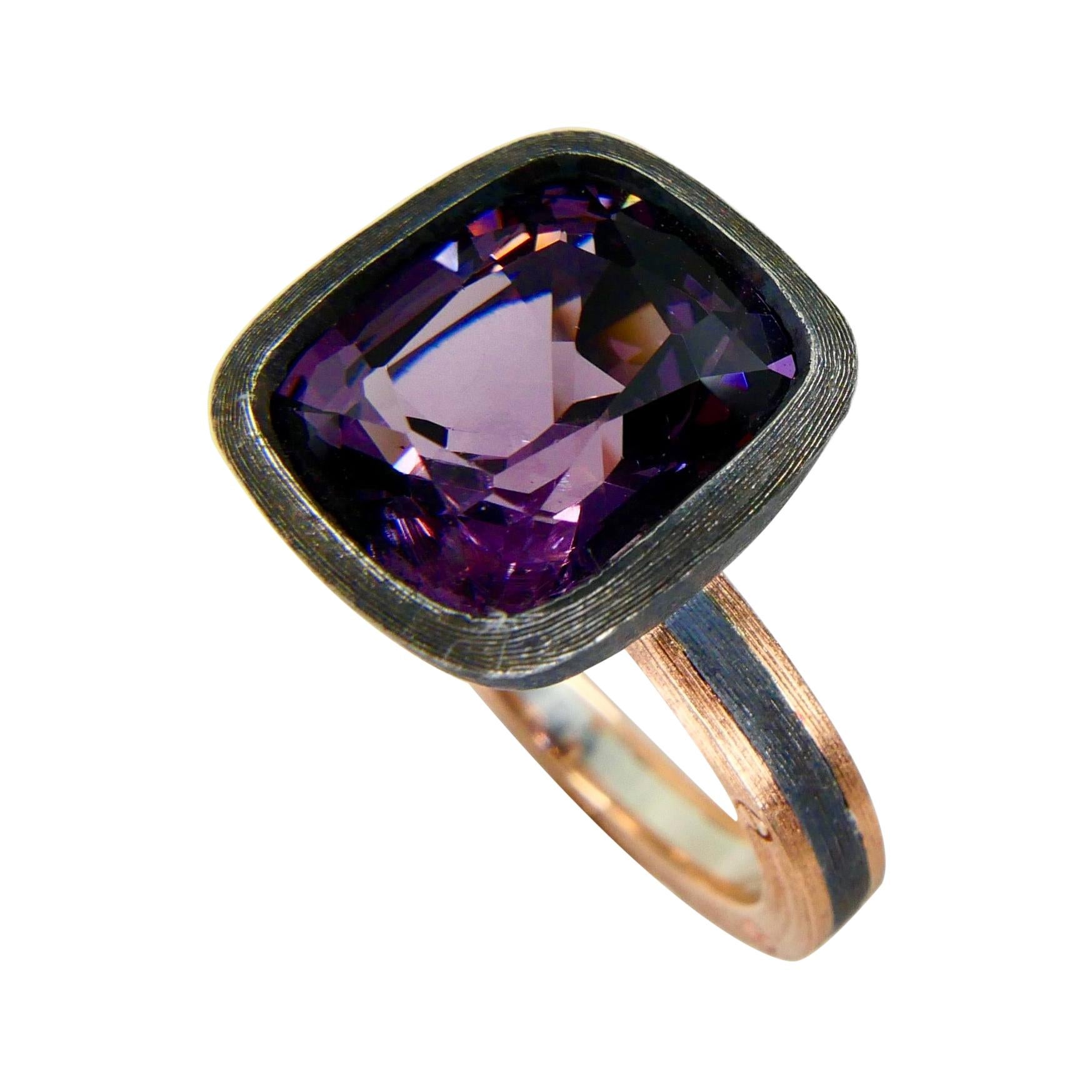 5.46 Carat Purple Spinel Ring Set in Combination of 18k Gold & 925 Silver