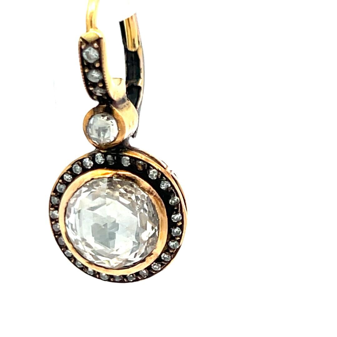 Boucles d'oreilles à clip en or jaune 18K de 5,46 carats de diamants ronds et taillés en rose en vente 6