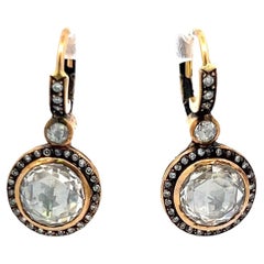 5.46 Carat Rose Cut and Round Diamond 18K Yellow Gold Clip On Earrings