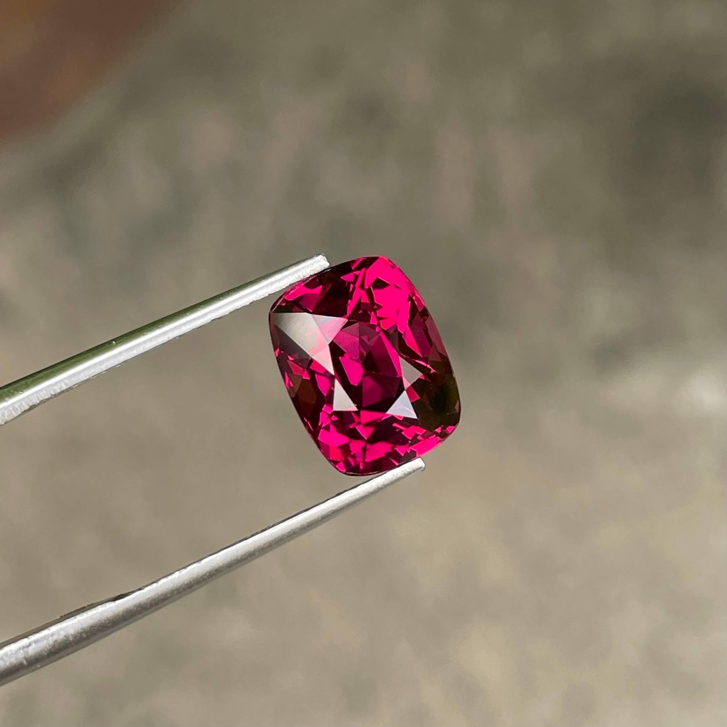Weight 5.46 carats 
Dim 11.00x8.54x7.14 mm
Clarity Clean
Treatment None
Origin Tanzania
Shape Cushion
Cut Step Cushion





A radiant Reddish Pink Garnet, weighing an impressive 5.46 carats, takes center stage in this exquisite gemstone ensemble.