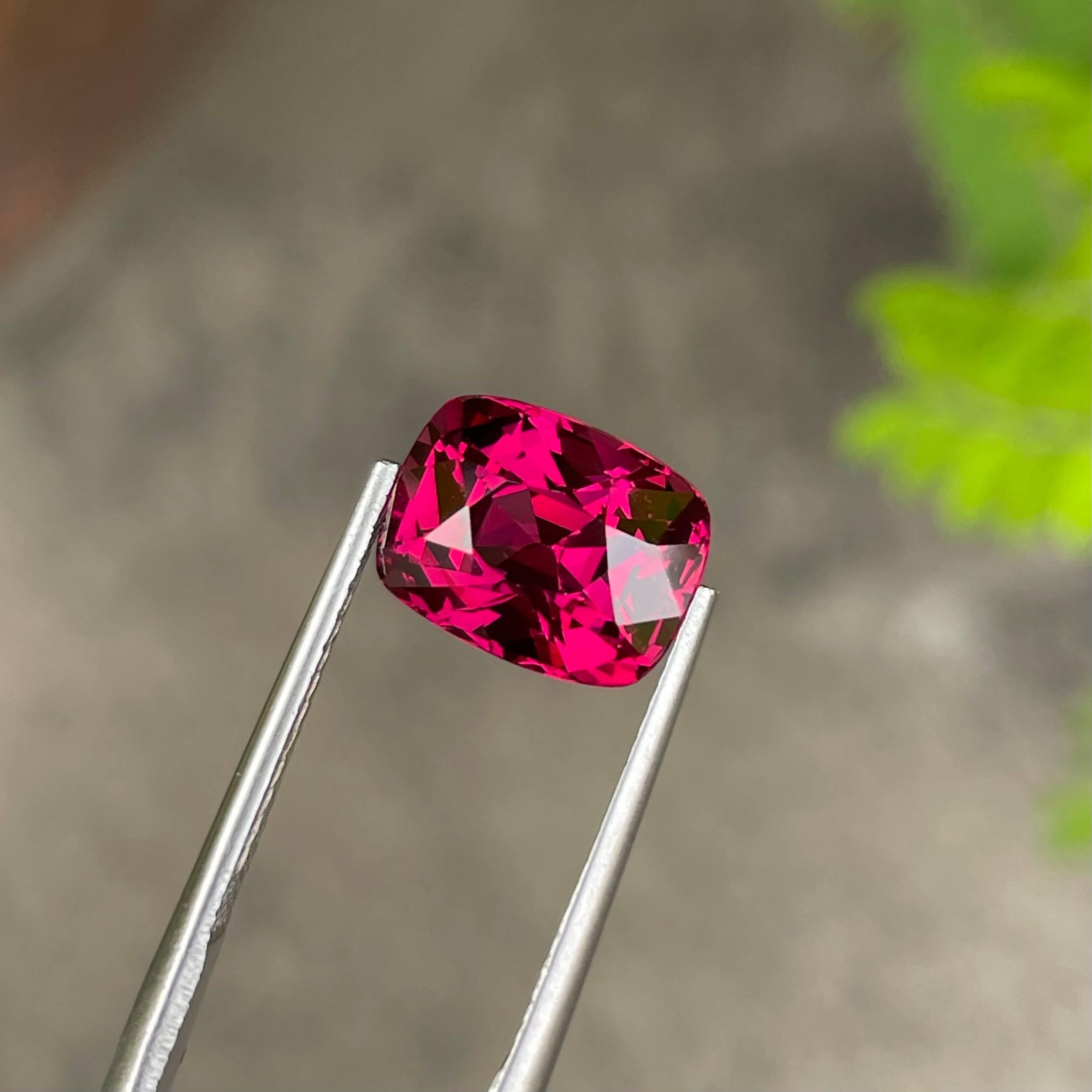 Modern 5.46 carats Reddish Pink Garnet Step Cushion Cut Natural Tanzanian Gemstone For Sale
