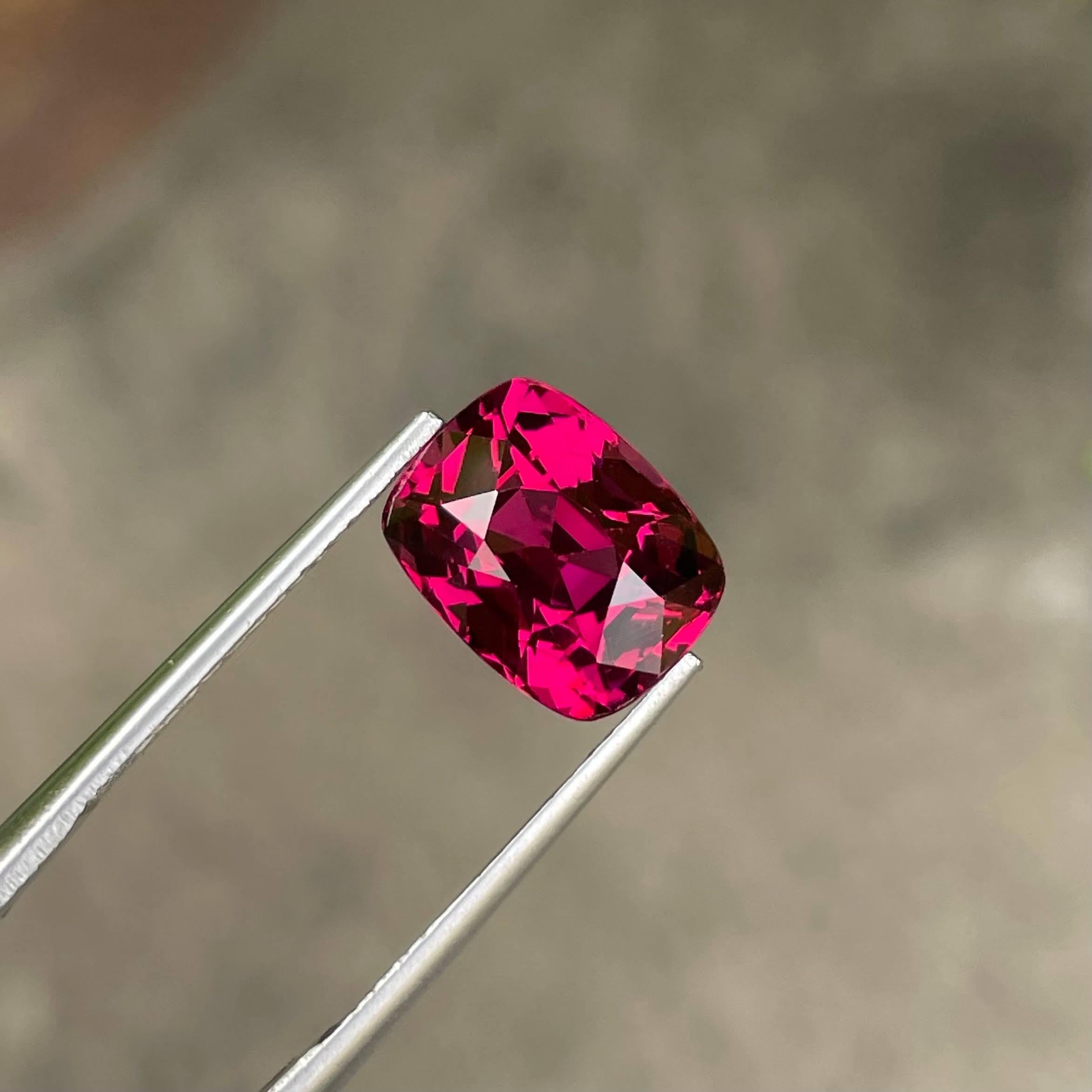 Women's or Men's 5.46 carats Reddish Pink Garnet Step Cushion Cut Natural Tanzanian Gemstone For Sale