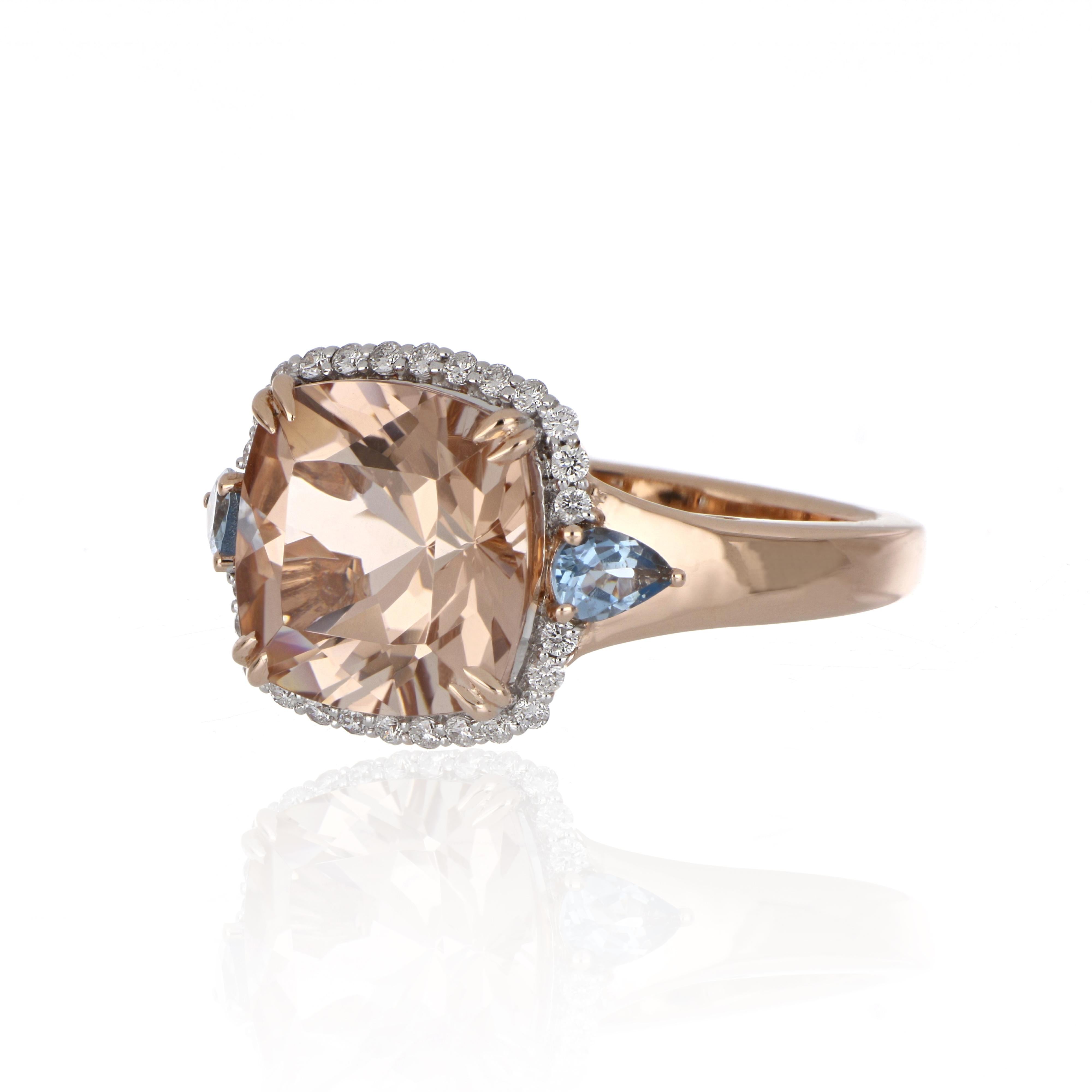 5,46 Karat insgesamt Morganit und Aquamarin Ring mit Diamanten in 14 Karat Gold (Zeitgenössisch)