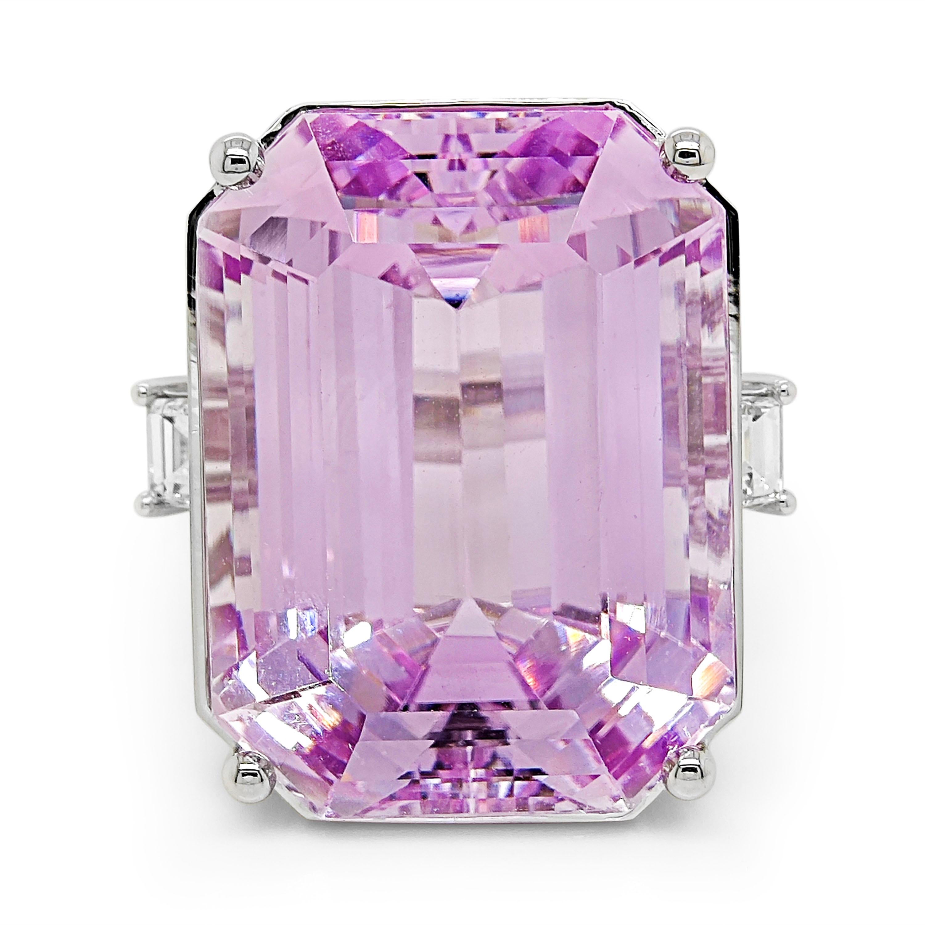 Women's 54.61 Carats Kunzite and White Diamond White Gold Cocktail Ring For Sale
