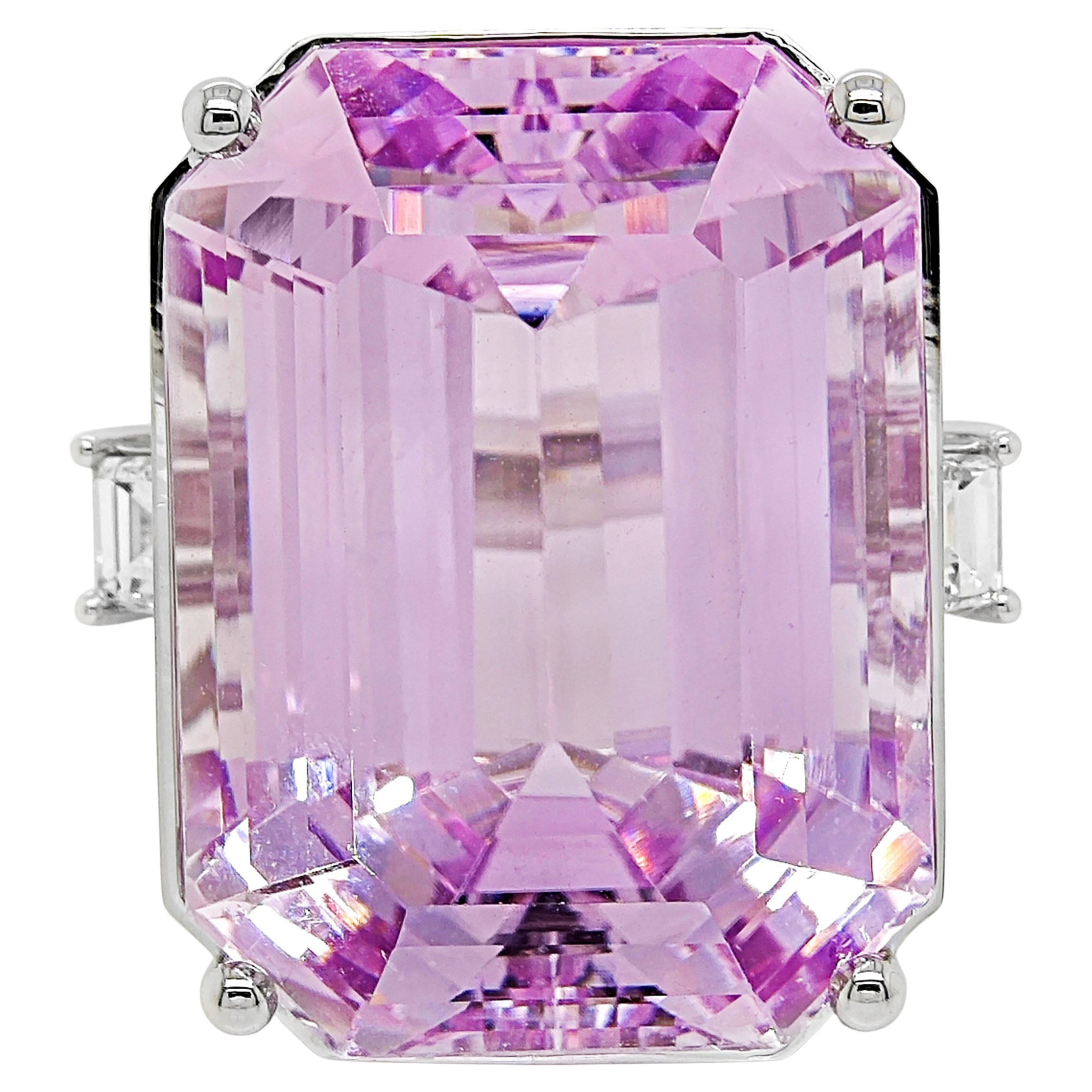 54.61 Carats Kunzite and White Diamond White Gold Cocktail Ring