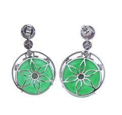 54.69ctw Jadeite Jade Diamond Pink Sapphire Gold Drop Earrings