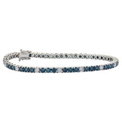 Bracelet de tennis en or blanc 18 carats, diamant bleu taillé en brillant de 5,46 carats 