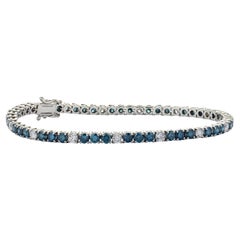 5.46 Carat Brilliant Cut Blue Diamond 18 Karat White Gold Tennis Bracelet 