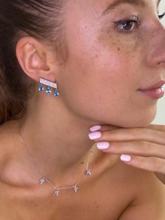 5.47 Carat Blue Topaz 1.03 Round Diamonds 18 Karat White Gold Earrings