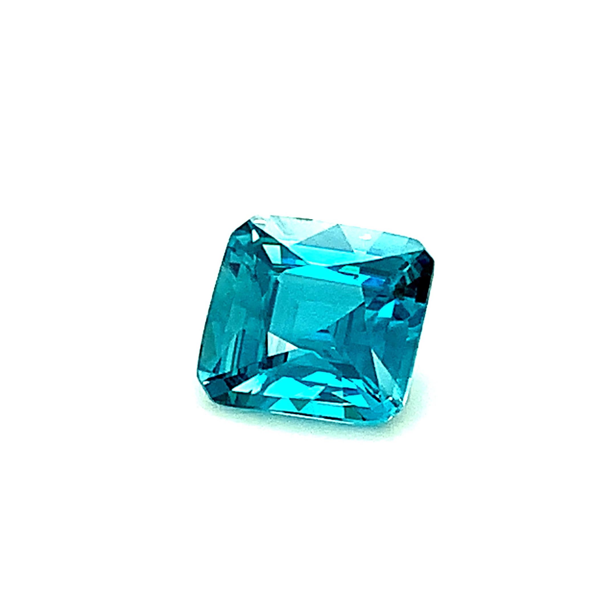 Artisan 5.47 Carat Blue Zircon Square Octagon, Unset Loose Gemstone  For Sale