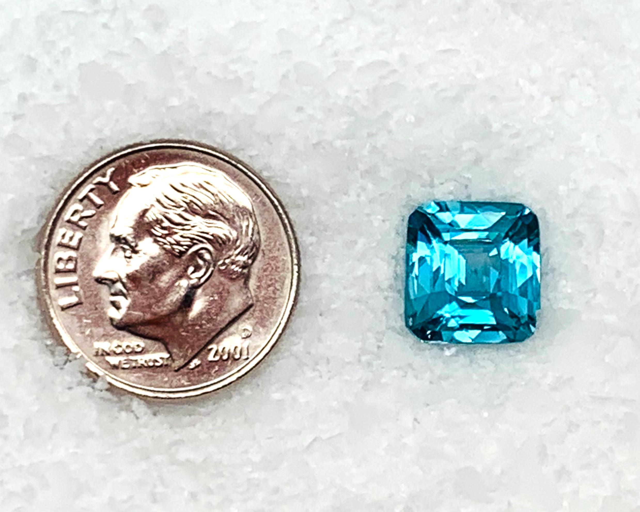 Women's or Men's 5.47 Carat Blue Zircon Square Octagon, Unset Loose Gemstone  For Sale