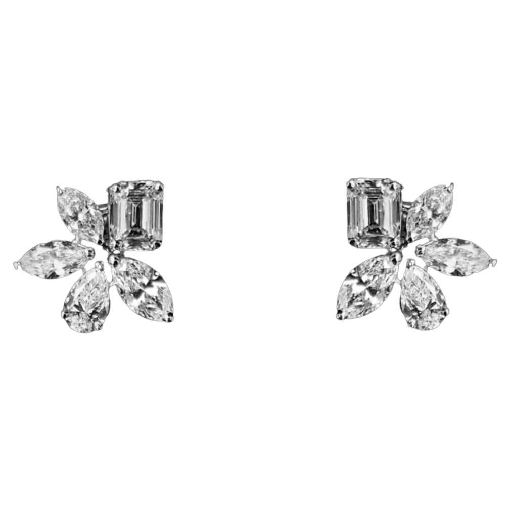 5.47 Carat Emerald Cut, Marquise, Pear Shape Cluster Earring