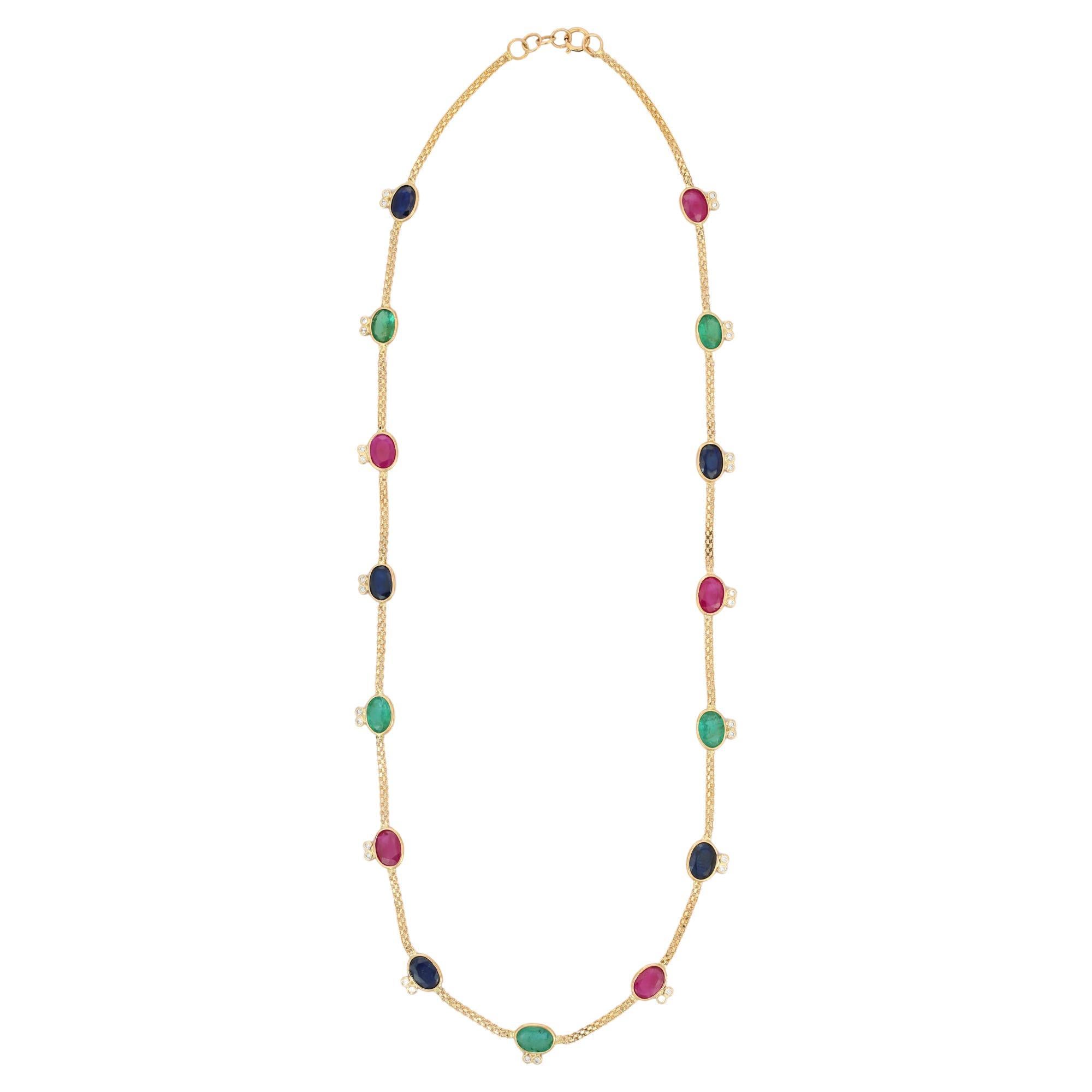 5.47 Carat ERS and Diamond Beaded Necklace in 18K Yellow Gold