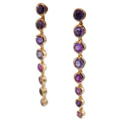 5.47 Carat Purple Sapphire Bezel Earrings, 18K Yellow Gold, 2 Inches