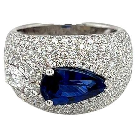 5.47 Carat Sapphire and Diamond Ring Set on 18 Karat White Gold For Sale