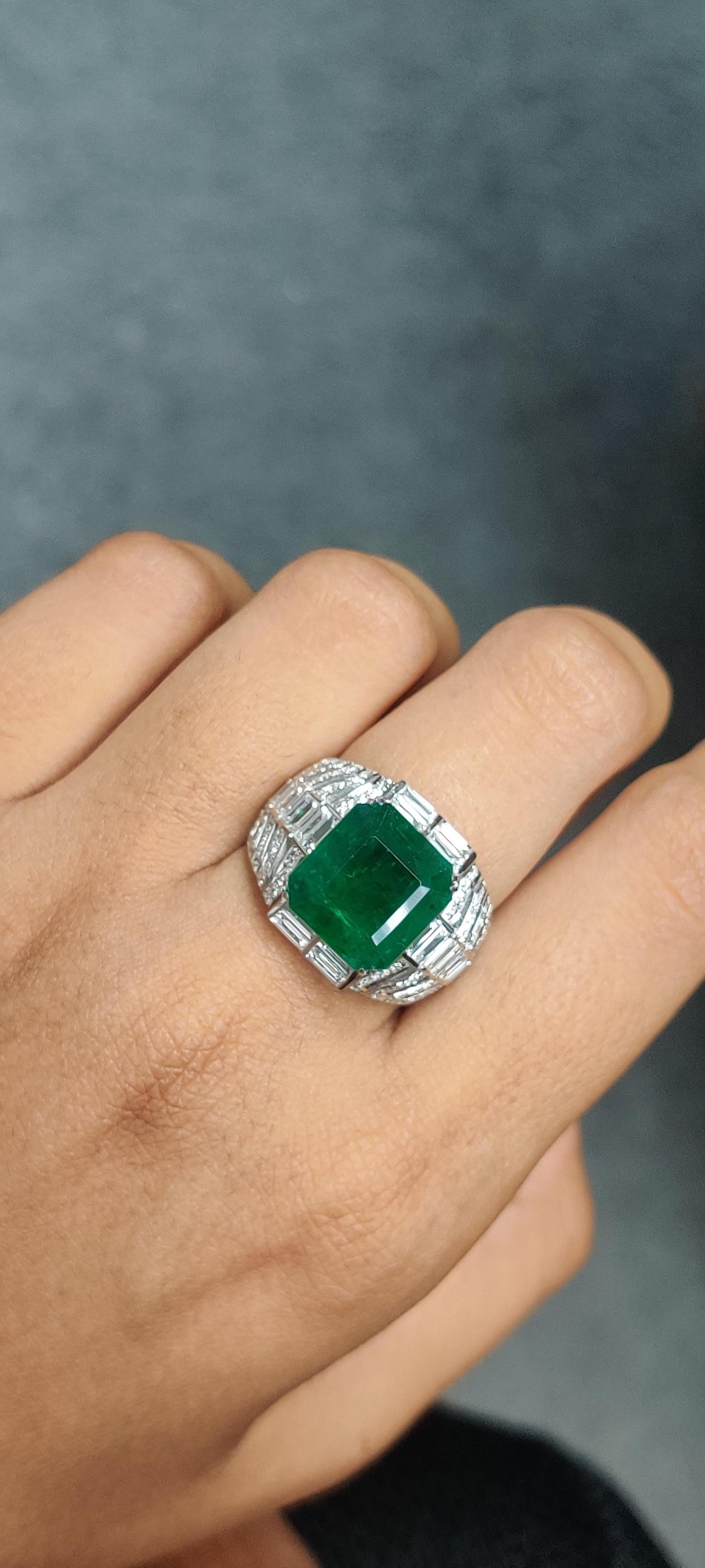 GIA Certified 5.47 Carat Zambian Emerald Diamond 18K Gold Ring  For Sale 1