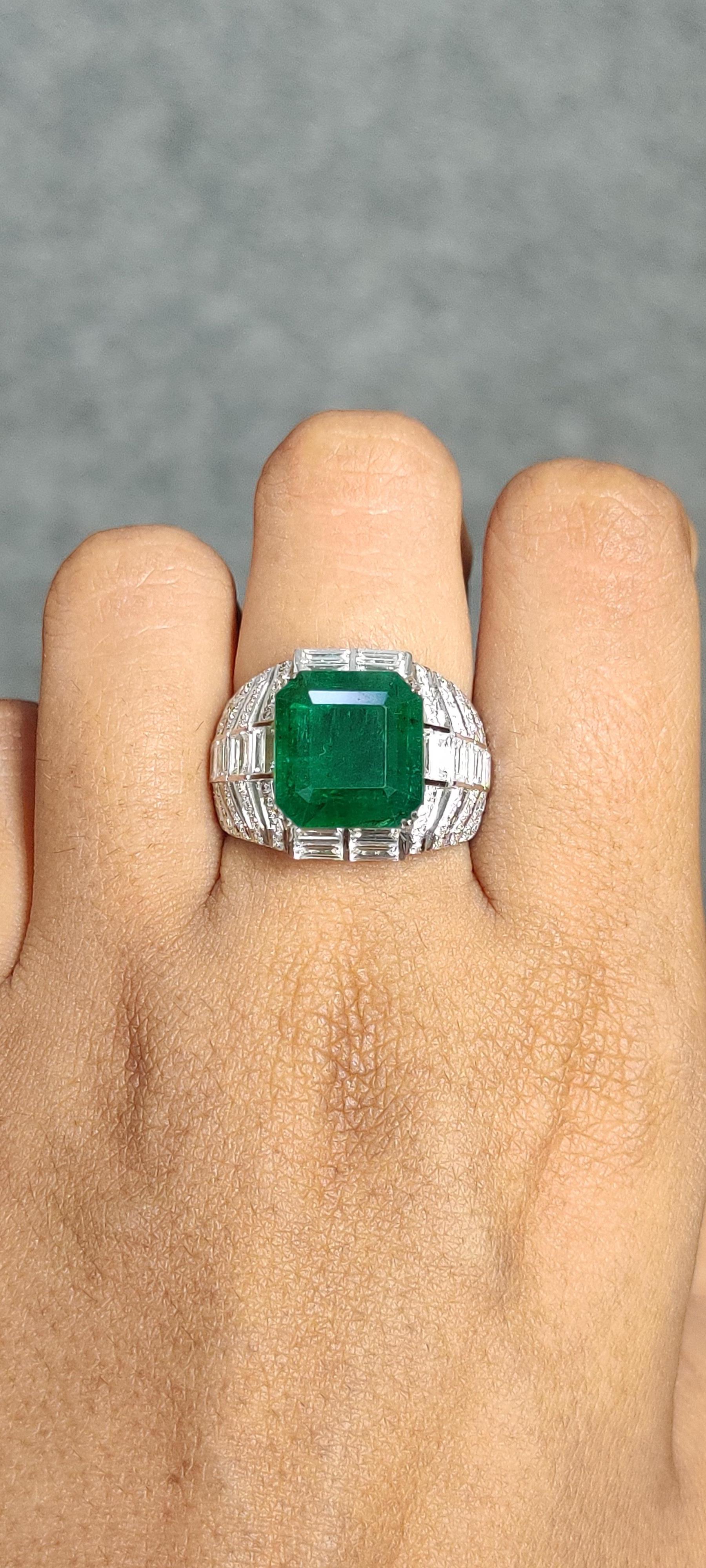 GIA Certified 5.47 Carat Zambian Emerald Diamond 18K Gold Ring  For Sale 3