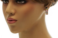 5.47 CT Multi Color Sapphire in 14K Rose Gold Hoop Earrings