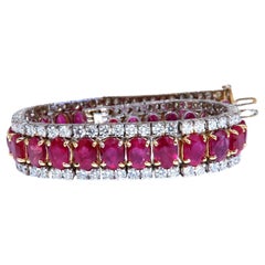 Bracelet tennis 14 carats en diamants et rubis naturels de 54,78 carats